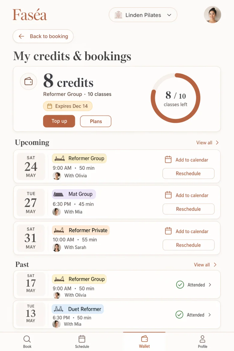 Member app: credits and bookings