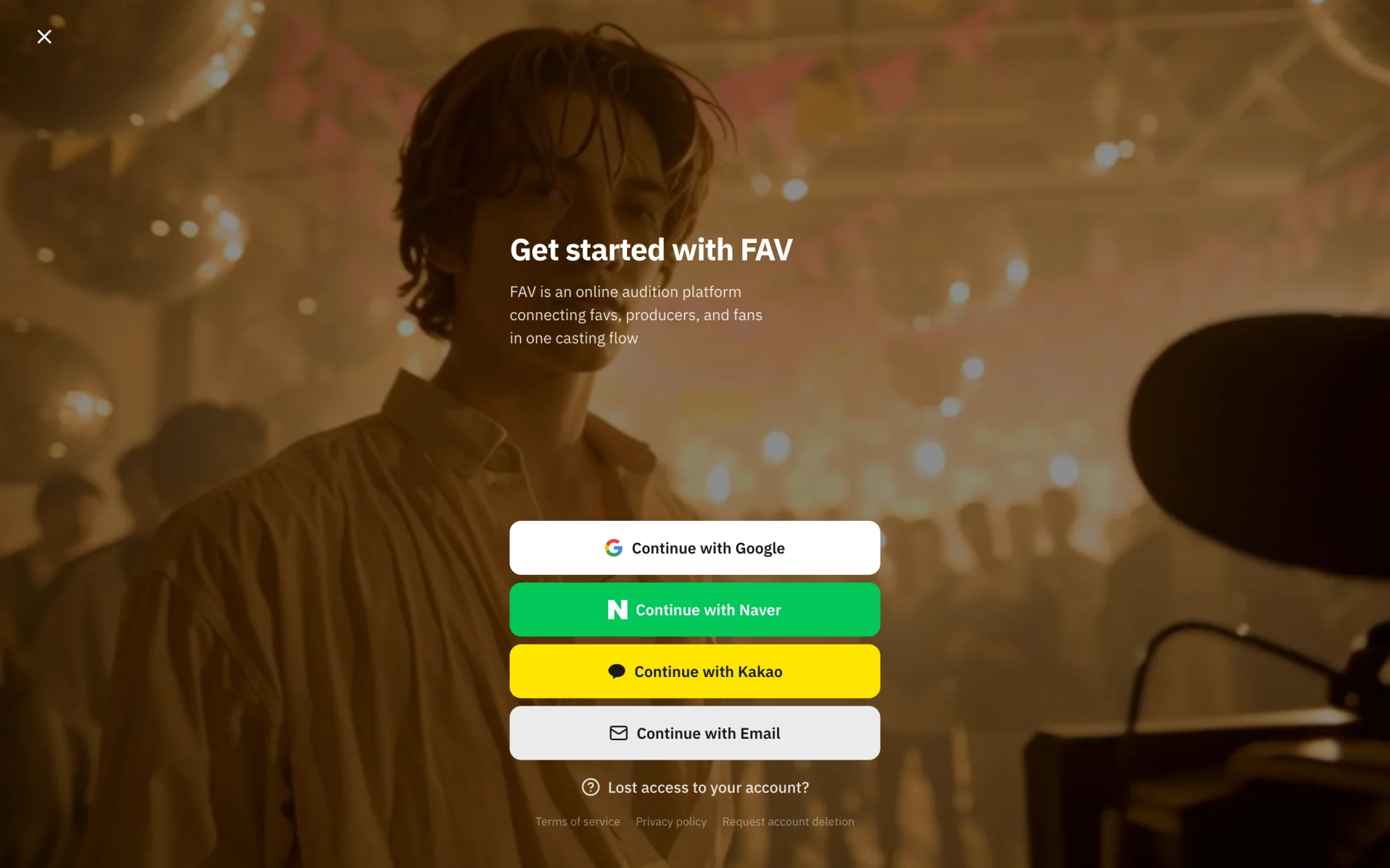 FAV sign-in with Google, Naver, Kakao and email